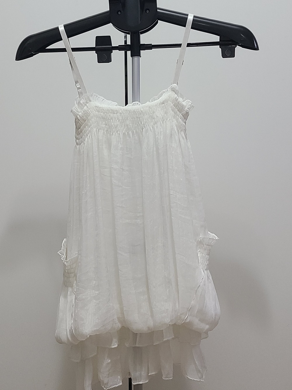 White Spaghetti Strap Bubble Hem Blouse